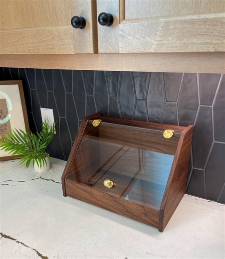 Handmade Wooden Bread Box With Clear Door | Personalized Solid Wood Kitchen Storage | Walnut and Acrylic | Multi-directional - Etsy