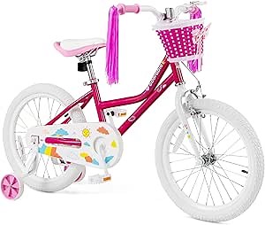 BABY JOY Girls Bike, 12” 14” 16” 18” Kids Bike for 3-8 Years Old with Training Wheels, Adjustable Seat & Handlebar, Handbrake & Coaster Brake, Children Bicycle
