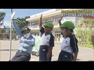 信号機の見方や手を挙げて横断することなどを学ぶ 幼稚園で交通教室 静岡市清水区