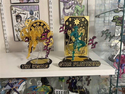 What an amazing pair. Loving these clear versions of the world and star platinum. They just feel so ethereal. The world diorama is out in the store now with Star platinums releasing soon as well #jojosbizarreadventure #actionfigures #starplatinum #theworld #davidbowie