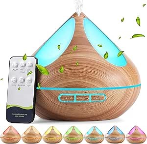 VAAGHANM Essential Oil Diffuser, 500ml Aroma Oils Diffuser Humidifier with 6 Essential Oils Gift Set, 14 Color Lights, 4 Timer Setting, Auto Shut-Off