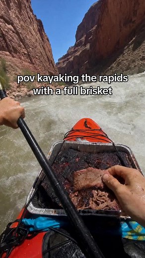 priorities straight while hitting the white water. #bump #grandcanyon #kayaking #bbqtiktok
