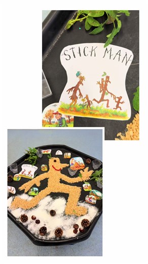 Stick Man tuff tray! An enjoyable tuff tray using different resources to create the stick man. #tufftray #stickman #earlyyears #tufftrayideas #eyfs