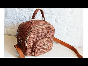 a square Crochet bag with two zippers and an external pocket, parquet stitch, a new design