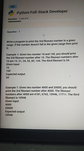 Write a program to print the 3rd Fibonacci number in a given ra... | Filo