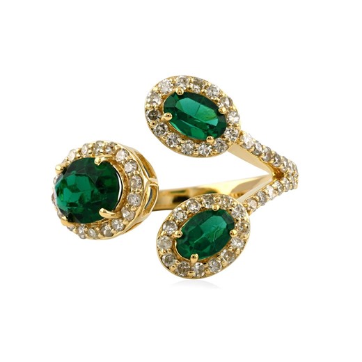 Trio Oval Emerald Diamond Open Cuff Ring 14K Gold, May Birthstone Engagement Ring - Etsy