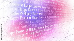 Vibe of happy easter text and connected lines on modern card with easter background