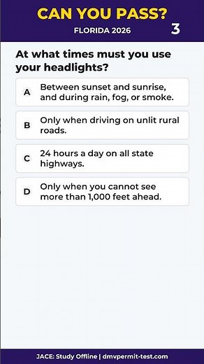 2026 FL DMV Q60: When to Use Lights! 🔦 | Florida CLASS E STUDY GUIDE #Shorts #JACE