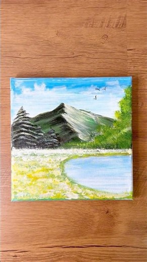 Easy Spring Sky with Mountains 🌸Toothbrush Painting Trick #shorts
