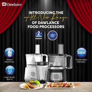 Meet the all-new range of Dawlance Food Processors. With multiple attachments, a large capacity bowl of 2L and a powerful motor, these food processors blend all the ingredients to perfection! So, add this appliance to your cart right away! Shop now from your nearest Dawlance store or our website at: https://bit.ly/3uHGEFv #Dawlance #ReliableHai #FoodProcessor | Dawlance