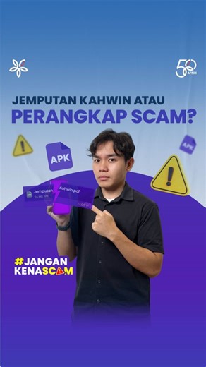 Jemputan kahwin pun boleh jadi scam? 😳 Jangan klik link sembarangan! Jika terkena scam, segera hubungi talian 03-8230 2222 atau Pusat Respons Scam Kebangsaan di 997 (beroperasi 24 jam, 7 hari seminggu) dan buat laporan polis. Ikuti jangankenascamofficial di Instagram untuk ketahui lebih lanjut tentang taktik-taktik scam. #AFFIN #JanganKenaScam | AffinMy