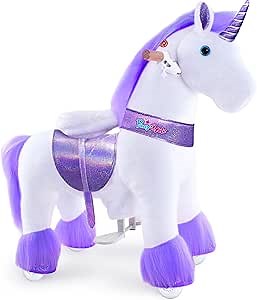 PonyCycle Ride on Unicorn Horse Toys for Girls Rocking Horse(with Brake/ 30" Height/Size 3 for Age 3-4), No Battery, Mechanical Riding Purple Unicorn, Ride-on Toy Birthday Gift Ux306