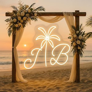 Custom Palm Tree Neon Sign: Wedding Party Decor, Personalized Initials - Etsy