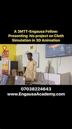 48K views · 2.1K reactions | A 3MTT-Engausa Fellow: Presenting his project on Cloth Simulation in 3D Animation #3MTTLearningCommunity #EngausaAcademy #EngsusaHub #onlineclasses2024 #onlinecourses #ONLINESALE | Engausa Global Tech Hub | Facebook