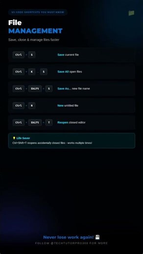 VS Code File Management Shortcuts ⚡ | Code Faster, Click Less 📁 #vscode #coding #programming