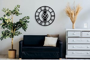 Horloge murale silencieuse à engrenages en métal, horloge industrielle surdimensionnée à chiffres romains, conception à engrenages mécaniques en couches, décoration d'intérieur minimaliste moderne - Etsy France