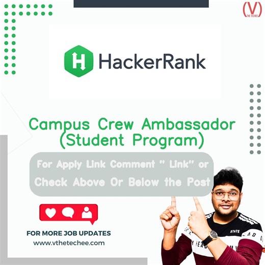 HackerRank is hiring for Campus Crew Ambassador (Student Program) | Apply Now! - V The Techee Jobs