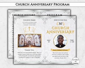 Church Anniversary Program, Editable DIY Church Bulletin Bifold Brochure, Canva Template - Etsy