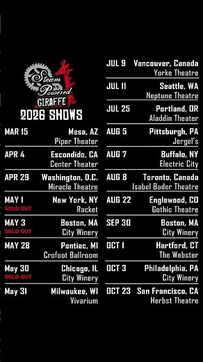 See Steam Powered Giraffe live in concert this year! #steampoweredgiraffe #livemusic #tourdates