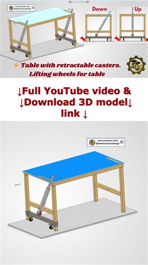 Table with retractable casters. Lifting wheels for table. #solidworks