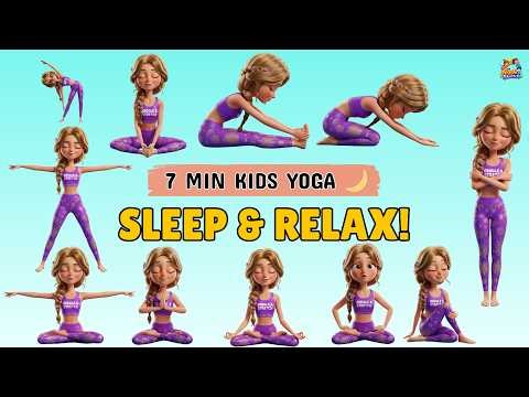 7 Min Kids Bedtime Yoga | Sleep & Relax | Giggle & Stretch