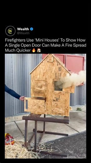 Wealth on Instagram: "This small wooden “dollhouse” explains why fires become deadly faster than people expect. 🚒💨 Firefighters use these training models to visualize airflow, oxygen intake, and pressure buildup during a real house fire. When a door or window opens, fresh oxygen rushes in, feeding the flames and accelerating heat, smoke, and fire spread within seconds. This demonstration shows why closing doors behind you during a fire can slow flame growth, reduce toxic smoke movement, and bu