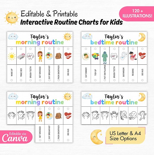 Editable Kids Routine Flip Chart: Morning & Bedtime Visuals (canva Template) - Etsy