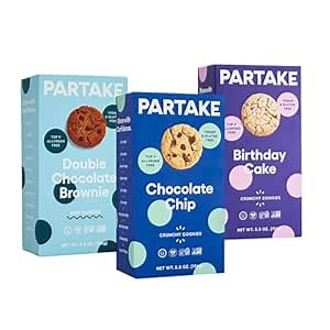 Gluten Free Partake Soft Baked & Crunchy Cookies Variety Pack (Chocolate Chip, Double Chocolate Brownie, Birthday Cake) - Vegan - Free From the Top 9 Allergens Including Dairy, Wheat, Soy, Eggs, & Peanuts - Non GMO - Safe School & Office Snack (3 Pack, 5.5oz Boxes)