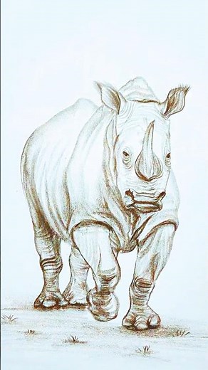 I Drew a Realistic Rhino with Only ONE Pencil! 🦏✍️ #shorts #drawing