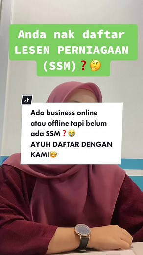 Ada business online atau offline tapi belum daftar SSM❓🫣 Banyak kelebihan tauu daftar SSM ni. Ayuh, daftar SSM dengan kami🤩 DIJAMIN LULUS💯 MESRA PELANGGAN✅ Untuk fast respond, boleh hubungi no di bio atau klik link di bio dengan SEGERAAA🤭🤗🤗 #lesenkontraktormurah #pakarlesenkontraktor #bantuinfypdong #cidbmalaysia #ssm #jumdaftar #daftarlesen #viral #daftarssm #lesenkontraktorcidb #cidb #mof