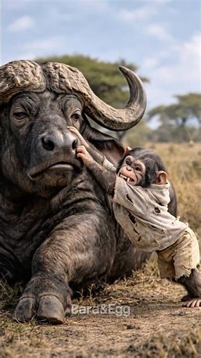 A Truck Left the Buffalo Injured...The Chimp Brought Help — He Didn’t Laugh Anymore #rescue #animals