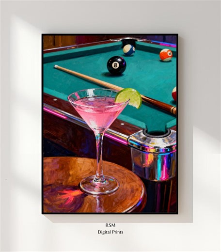 Pool Table Wall Art Printable, Colorful Cocktail Billiards Digital Print, Modern Bar Lounge Home Decor, Instant Download - Etsy