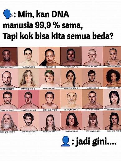 🔬 Kenapa sih DNA Manusia 99,9% Sama, Tapi Kita Semua Beda? 🧠Nah ini nih topik yang kelihatan simpel, tapi ternyata menyimpan fakta luar biasa soal identitas manusia, genetika, dan keberagaman di bumi. ✳️ Apa Itu DNA? DNA (Deoxyribonucleic Acid) adalah kode biologis yang menyimpan semua informasi genetik tubuh kita—dari warna rambut sampai cara organ bekerja loh. DNA terdiri dari empat huruf kimia utama: A (Adenin), T (Timin), G (Guanin), dan C (Sitosin), yang disusun dalam miliaran pasang. 🤔