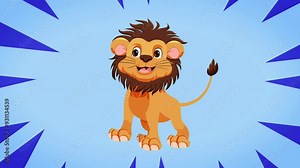 animated Lion moving head moving tail eyes blinking a cute cartoon Lion king motion graphics 4k Animation with blue starburst background effect