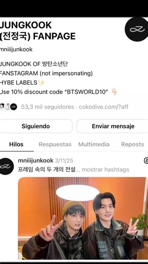 ¡Jungkook también llegó a Threads! ✨ La nueva cuenta de Jungkook está activa y ARMY ya lo está encontrando por allí 💜 ¿Será parte del regreso global de BTS? 👀 #Jungkook #BTSARMY #Threads #FYP #BTSARGENTINA2026