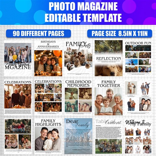 90x Photo Magazine Canva Templates | Editable Family Yearbook Album | Modern Photo Collage Layouts | Printable Family Magazine Design Bundle - Etsy