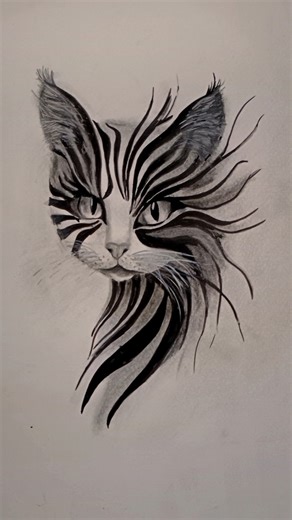 Mesmerizing Cat Art | A Blend of Realism & Abstract Creativity 🎨🐾"| Cat Drawing 😺