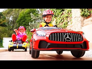 Paw Patrol unboxing Mercedes AMG GTR power wheels car and make race - Videos For Kids