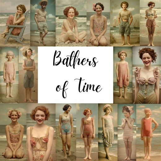 Edwardian Beach Summer Themed Clipart: Vintage Bathers of Time , Photo Collage Kit (73 JPG) - Etsy