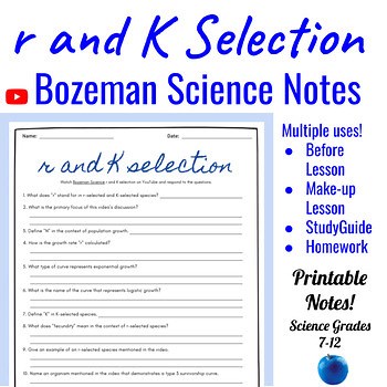 r and K -Selected Species Comprehensive Worksheet | Bozeman Science