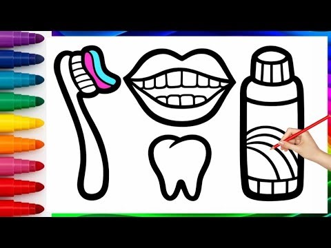 Drawing and Coloring Teeth with Brush | Fun Dental Hygiene Art for Children #drawing #video#painting