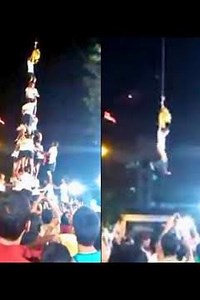 GUY HANGING WITHOUT PANTS AFTER HUMAN PYRAMID FAIL #trending #falling #tower