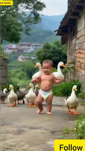 Duck family with the Chinese baby #ai #baby