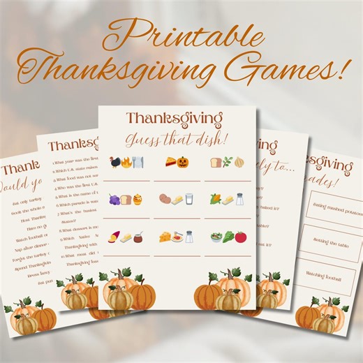 Printable Thanksgiving Games: Trivia, Charades (canva Template) - Etsy