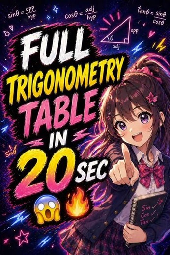 Full Trigonometry Table in 20 Sec 😳🔥 | sin cos tan Trick #shorts