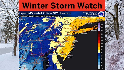 Winter storm watch issued for all 21 N.J. counties with up to 6 to 10 inches in forecast