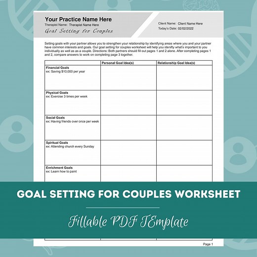 Goal Setting for Couples Worksheet | Editable / Fillable PDF Template | for Counselors, Psychologists, Social Workers, Therapists - Etsy