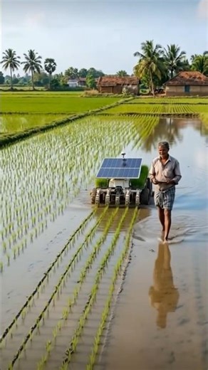 Revolutionary Solar-Powered Robot Plants Rice in Indian Fields! 🤯 #shorts #ytshorts #youtubeshorts