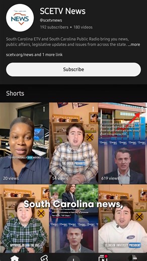 SCETV on YouTube is the home for South Carolina’s stories. Watch in-depth South Carolina news, explore educational programming, and connect with the voices of South Carolina Public Radio — all in one place. Learn something new, listen to trusted reporting, and explore the stories that shape our state. We’re building a stronger, more connected South Carolina, one video at a time. Subscribe and stay informed. | South Carolina ETV