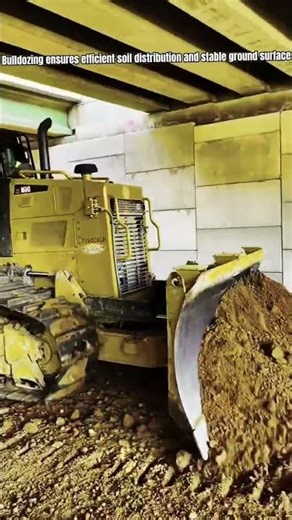 Bulldozer Earthmoving Process Pushing Soil for Ground Leveling Under Bridge Area